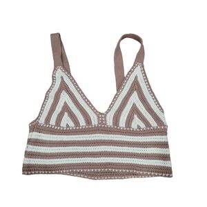Hazel Moon Crochet Crop Top Beige White Striped‎ Tank Boho Women’s Size Small